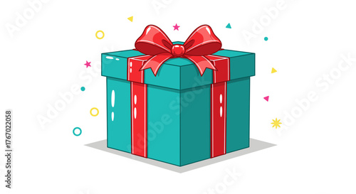 Illustration of a beautifully wrapped present with a red bow for christmas birthday or any special occasion