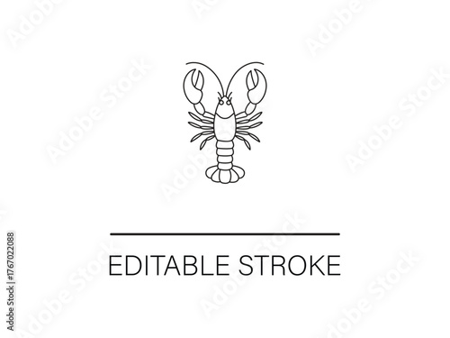 Striking lobster line art for seafood menus and coastal designs, editable stroke for easy customization on restaurant promotions.