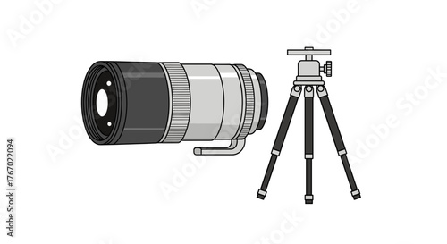 Photography equipment camera lens and tripod for professional photography and videography usage one hundred