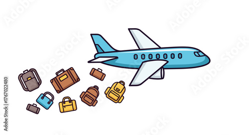 Illustration of airplane with luggage travel tourism vacation baggage flight transport journey trip abroad holiday
