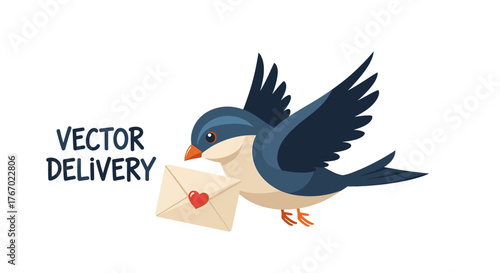 Bird delivering love letter vector illustration for valentine's day card and graphic design projects