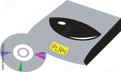 Black and white vector illustration of a magnifying glass over a CD and DVD compact storage media disc