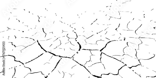 Cracked dry earth texture representing drought and desertification. High-contrast black and white cracked soil background ideal for climate change, environmental, or natural texture design projects.