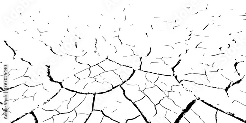 Cracked dry earth texture representing drought and desertification. High-contrast black and white cracked soil background ideal for climate change, environmental, or natural texture design projects.