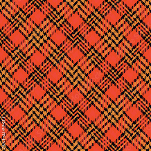 Seamless orange color check pattern. Repeating patern plaid. Checkered design for prints. Repeated tartan fabric. Vector scottish fabriс. Ekose texture. Madras flannel. Checker line. Stripe gingham