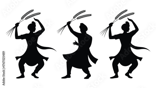 Celebrate vibrant harvest traditions with stunning folk dancers in silhouette, perfect for cultural events, global festivals, and joyful celebrations