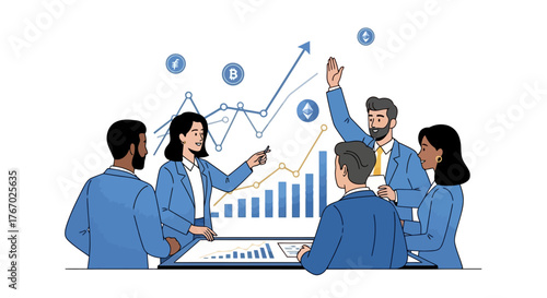 Business meeting and financial growth analysis