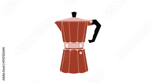 A simple graphic illustration of a classic Italian Moka pot coffee maker in reddish-brown with a black handle and knob, isolated on white.