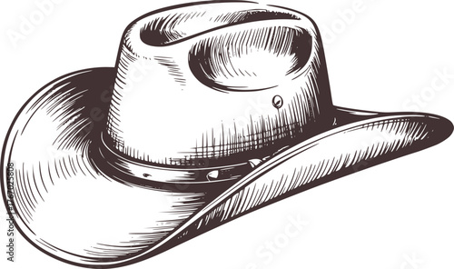 Detailed black and white pencil sketch of a cowboy hat western wear headwear