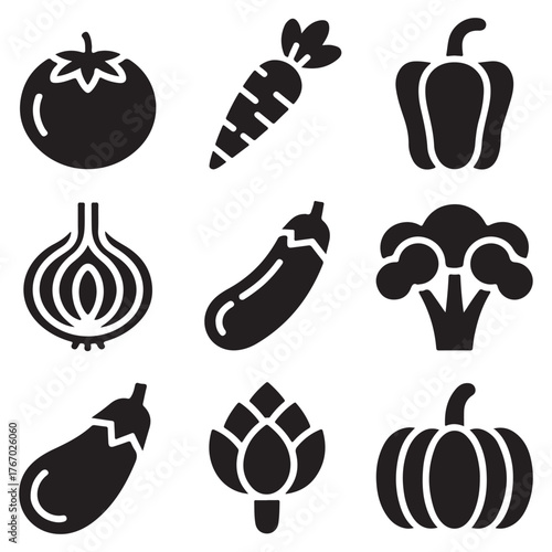 Minimal Vegetable Icon Set Black Flat Vector Design