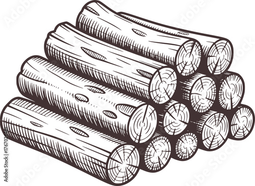 Stacked logs wood pile illustration timber