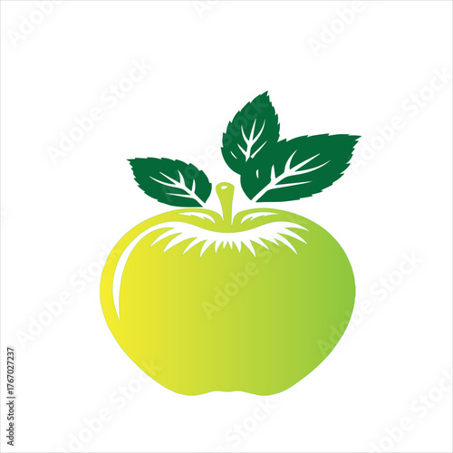 Juicy and healthy yellow apple with green leaf
