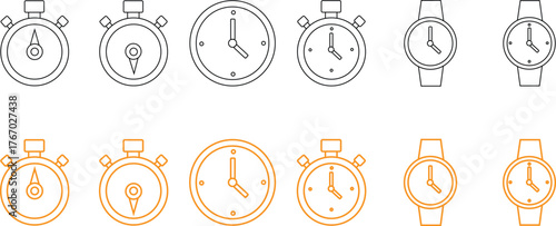 Alarm, Hand Clock and Wall Clock Icons, Time and Schedule Vector Set. watch tine icon illustration