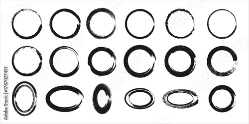 Vector art of collection of grunge circle brush strokes, providing a versatile design element for various creative projects