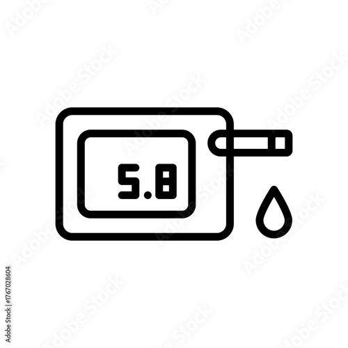 Blood glucose meter test outline icon. Glucose monitor, glucometer pharmacy, testing strip diabetes, chronic, treatment vector symbol.