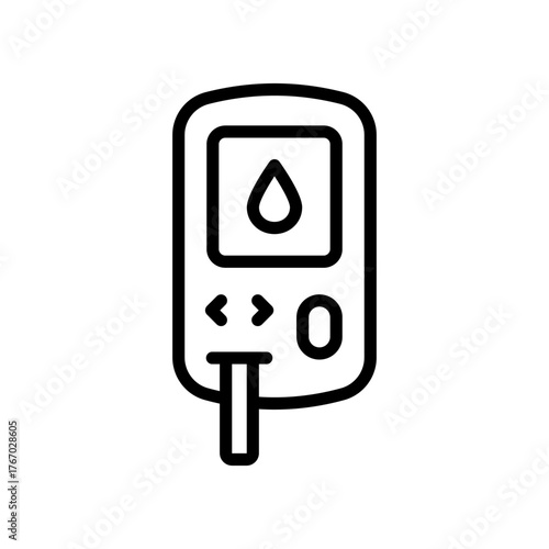 Blood glucose meter test outline icon. Testing strip diabetes. Glucose monitor, glucometer pharmacy, chronic, treatment vector symbol.