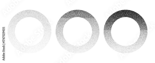 Three gradient rings demonstrating stipple noise effect, useful for abstract texture backgrounds and digital art design.