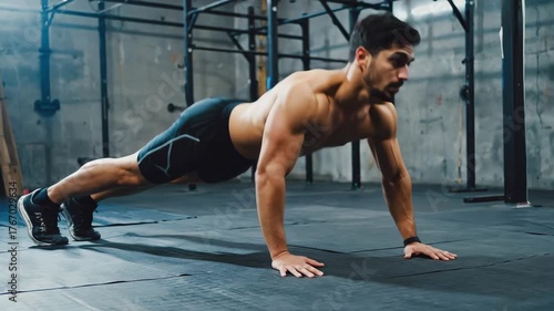 A focused athlete performs flawless push-ups, each movement powered by strength, precision, and determination.
