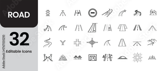 Collection of hand drawn road and traffic signs icons for navigation and information design