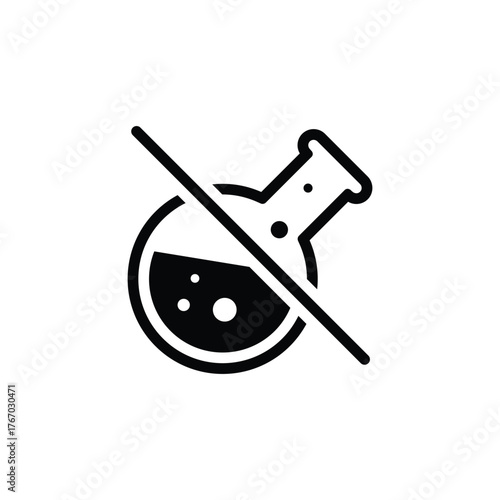 Chemical free icon with lab flask and bubbles. No chemical sign.
