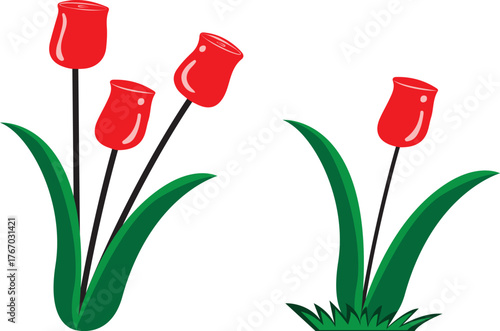 red tulips with tree illustration. vector art. hand drawn floral design