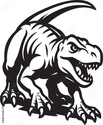 Ferocious tyrannosaurus rex illustration in black and white a powerful predator