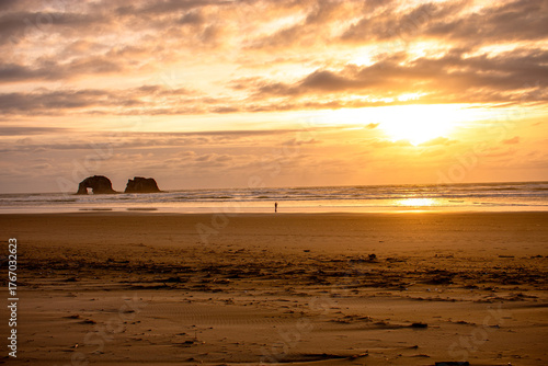 Sunset with Twin Rocks, Rockaway Beach, Oregon