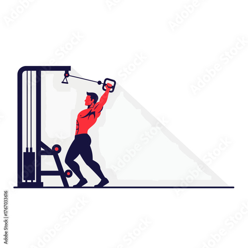 A man in peak physical condition exercising with a cable machine at the gym