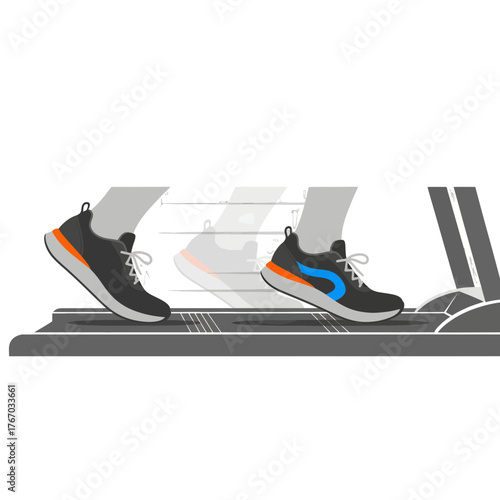 Running feet on a treadmill, showcasing the exercise in motion