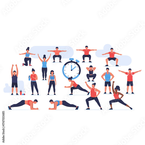 People of diverse fitness levels engaging in various exercises, promoting a healthy and active lifestyle