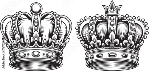 Royal crown Hand drawn style  silhouette set isolated on transparent background
