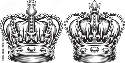 Royal crown Hand drawn style  silhouette set isolated on transparent background