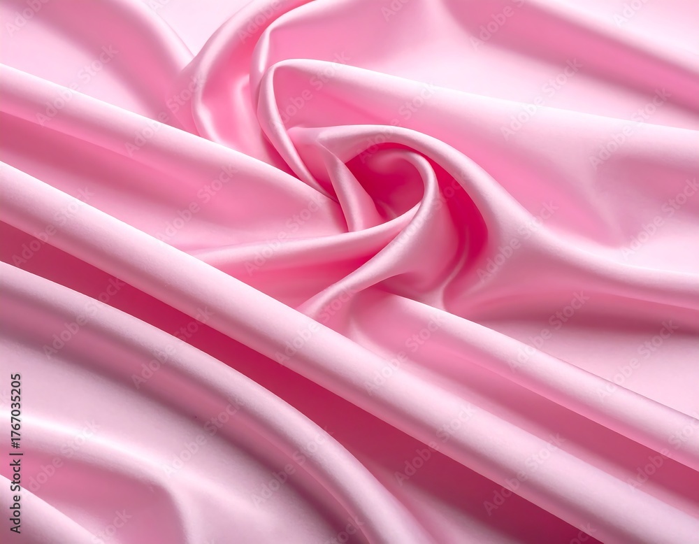 Fototapeta premium Close-up view of elegant, smooth, and swirled pink satin fabric