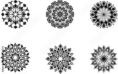 Mandala Floral Pattern Vector Set, abstract floral elements, Ornamental Circular Design Collection