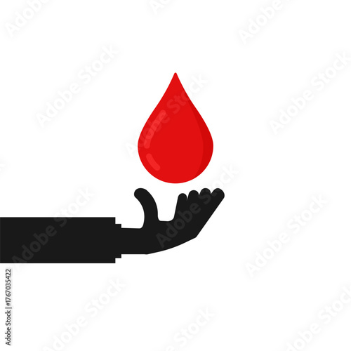 black hand holding blood drop like donor icon