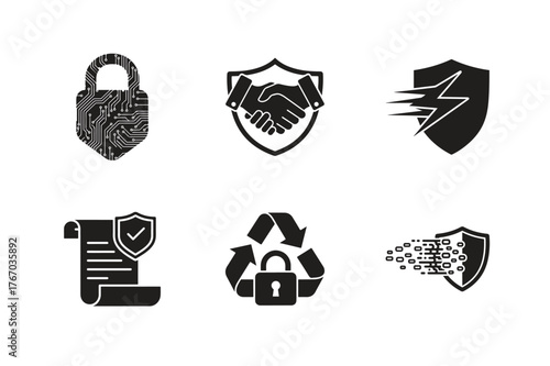  set of Cybersecurity icon set representing security and protection concepts isolated on white background
