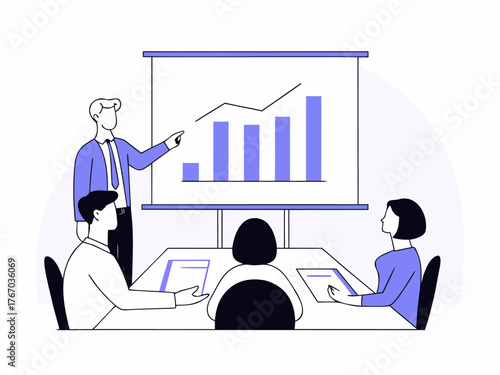 Manager explaining growth chart to colleagues using projector screen in meeting room