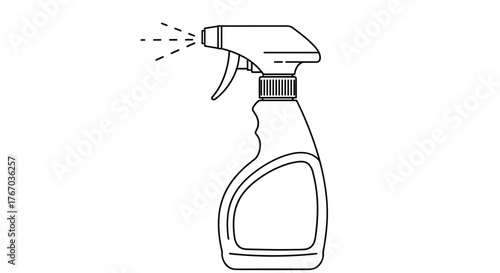 Line drawing of a spray bottle with a trigger and misting nozzle in use.