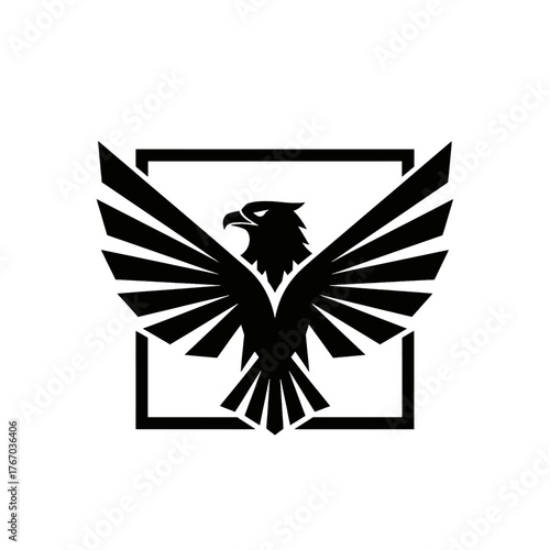 Black Eagle Emblem with Wings Spread Wide Inside a Square Frame.
