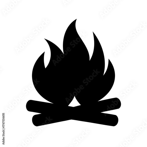 Simple graphic illustration of a blazing bonfire with logs and flames