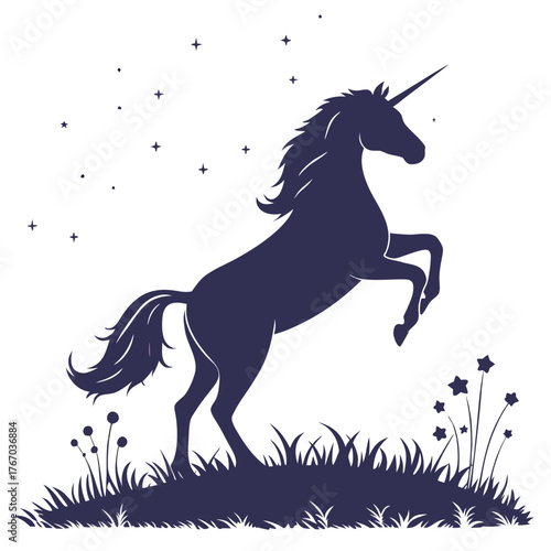 Silhouette of a unicorn rearing up on its hind legs