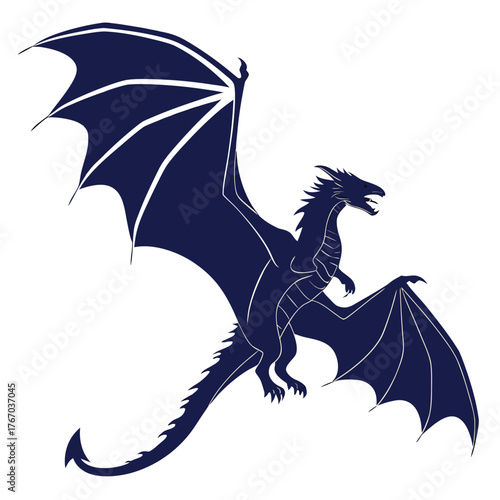 Dragon flying with wings spread in vector format