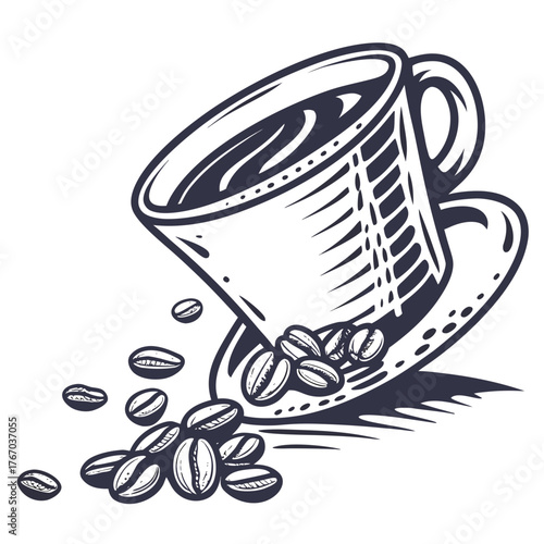 Coffee cup with coffee beans in vector format