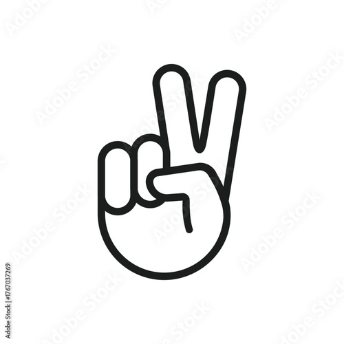 Victory sign. Hand gesture V sign. Two fingers raised up. Vector illustration