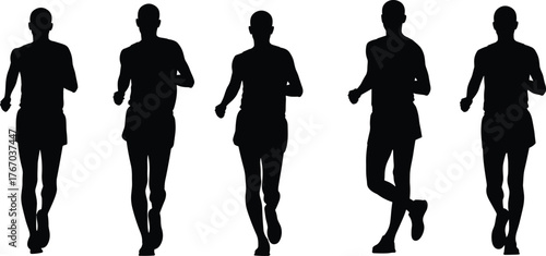 Running motion sequence silhouette cartoon illustration, symbolic momentum and expressive athletic movement artwork for lifestyle and design