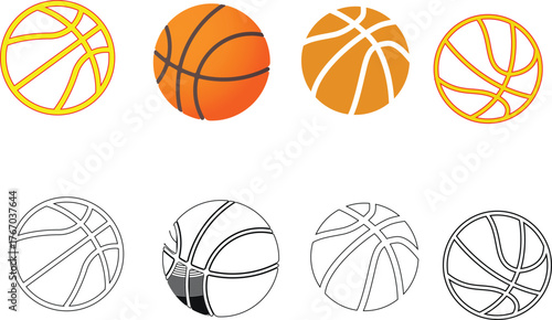 Set of Basketball Ball Icons and Outline Illustrations