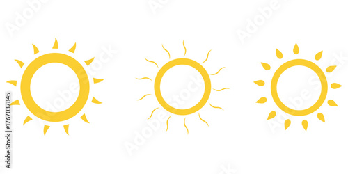 Sun icon set, sunshine and solar glow, sunrise or sunset. EPS 10 