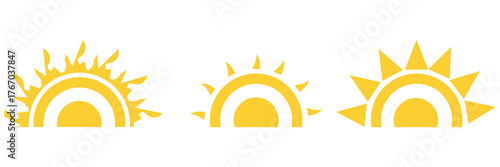 Sun icon set, sunshine and solar glow, sunrise or sunset. EPS 10 
