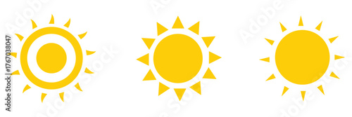 Set of sun icon. Sun icons vector isolated on white background. Vector flat design. Collection of sun stars for use in as logo or weather icon. sunset collection, summer, sunlight stock vector. EPS 10