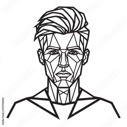 Abstract line art portrait of a young man with styled hair  